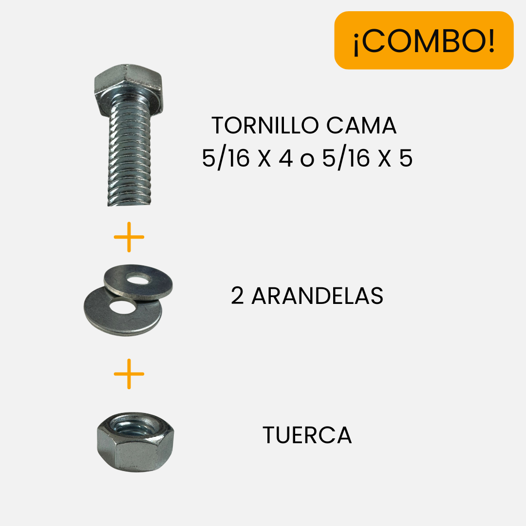 Combo Tornillo para cama + tuerca + 2 arandelas