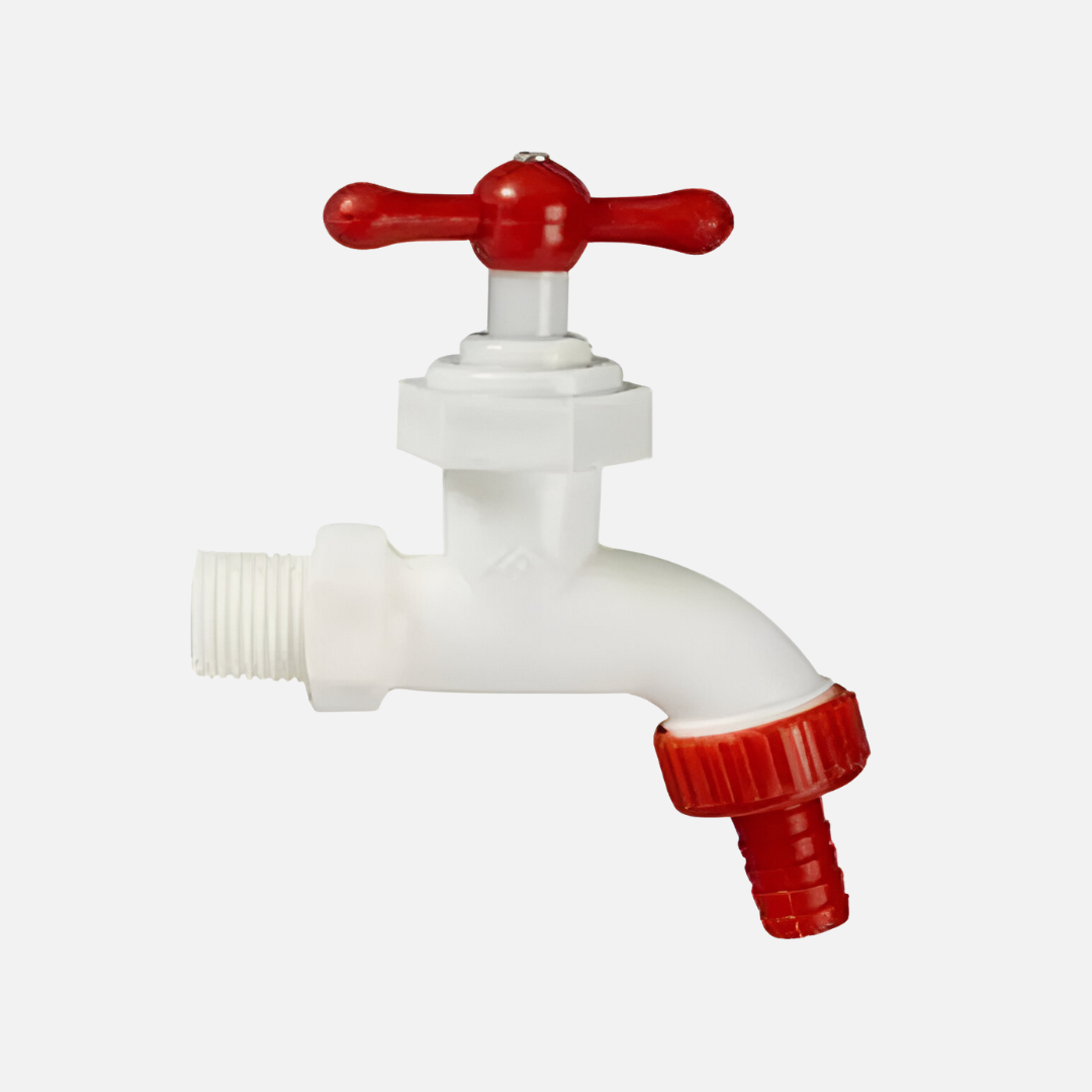 Llave plastica blanca con racor rojo