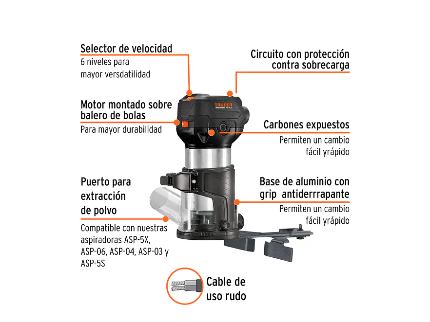 Rebajadora compacta marca TRUPER 710W industrial