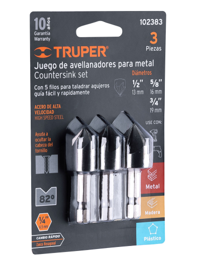 Juego de 3 avellanadores HSS marca TRUPER