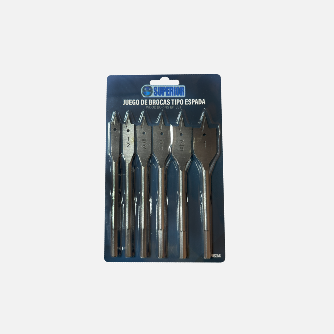 Juego brocas tipo espada hss 3/8″ – 1″ x 6pcs importada