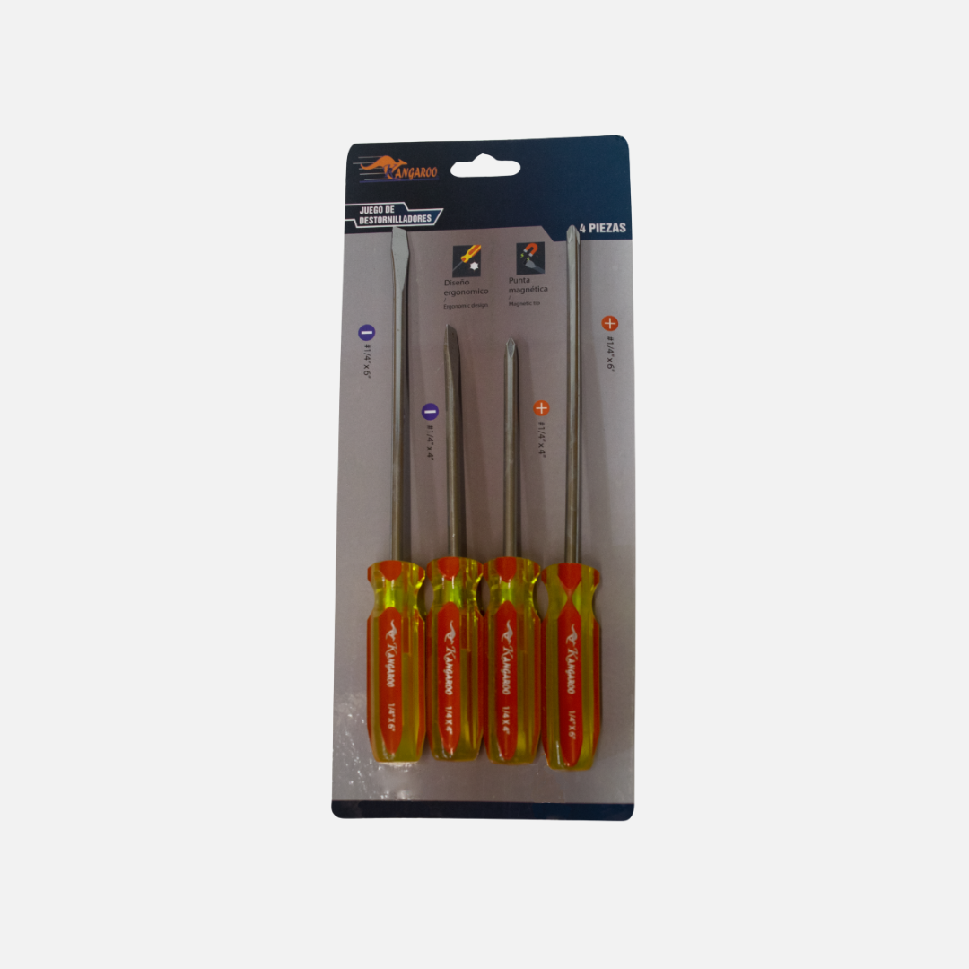 Juego destornillador mixto economico 1/4″ x 4 piezas kangaroo