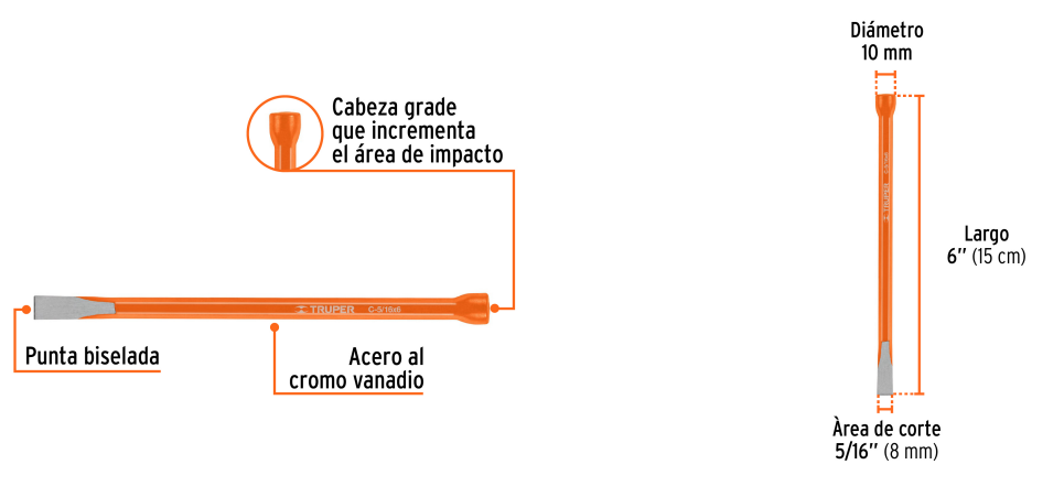 Cincel de corte frio de 5/16 x 6" marca TRUPER