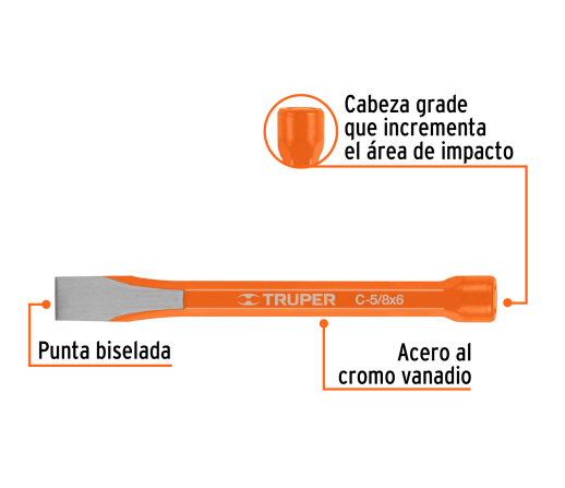 Cincel de corte frio de 5/8 x 6" marca TRUPER