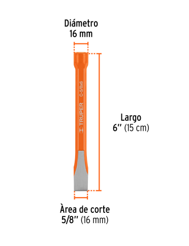 Cincel de corte frio de 5/8 x 6" marca TRUPER