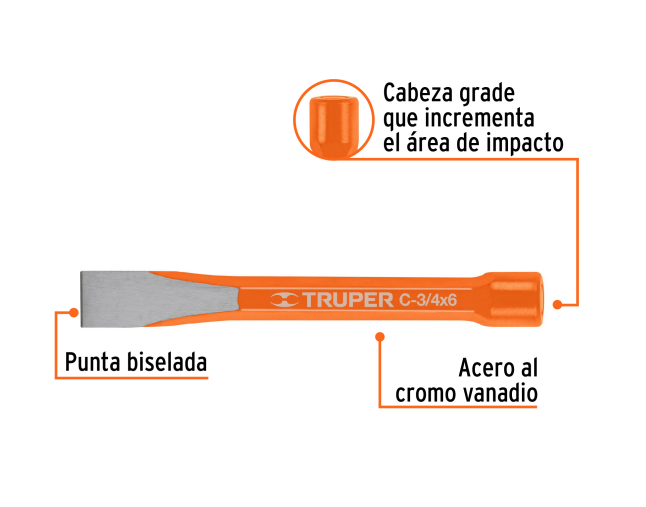 Cincel de corte frio de 3/4 x 6" marca TRUPER