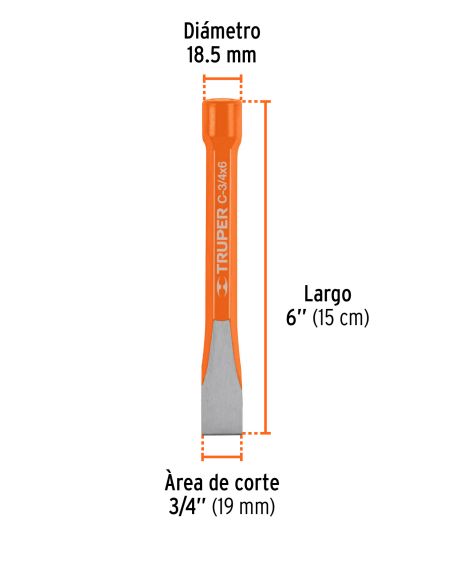 Cincel de corte frio de 3/4 x 6" marca TRUPER