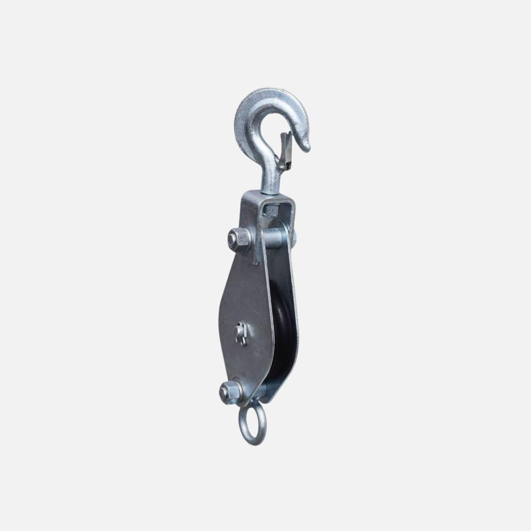 Polea sencilla galvanizada con pestillo 100 mm roldana nylon