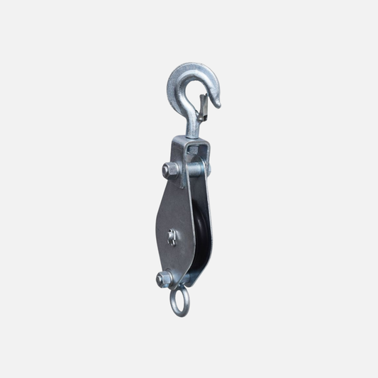 Polea sencilla galvanizada con pestillo 100 mm roldana nylon