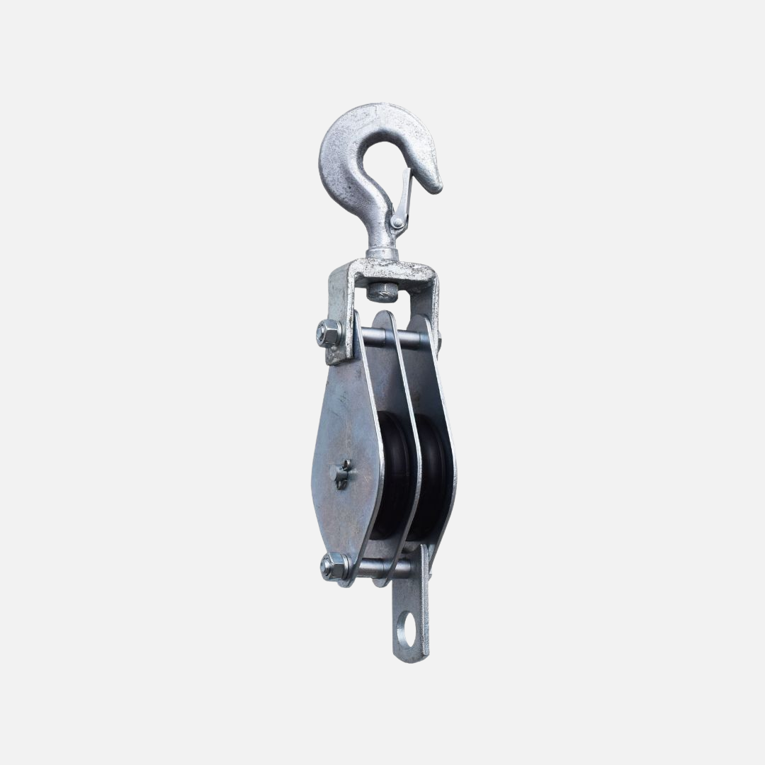 Polea doble galvanizada con pestillo roldana nylon