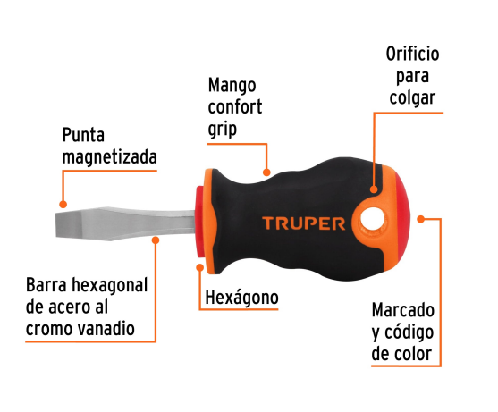 Destornillador pala 1/4 x 1.1/2" tatamaco mango Comfort Grip marca TRUPER
