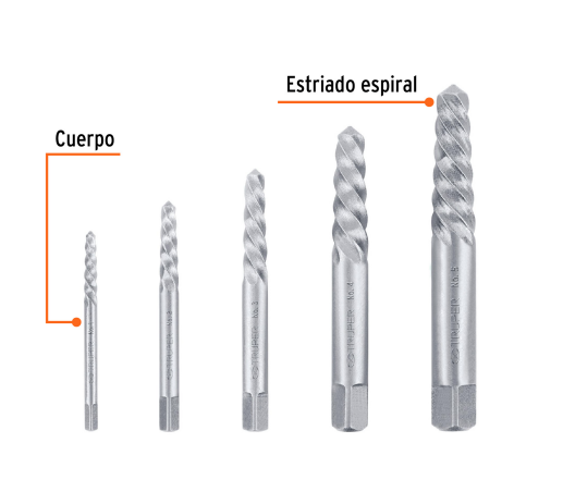 Juego con 5 extractores de tornillos marca TRUPER