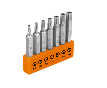 Juego 7 puntas TORX combinadas c/seguro largo 2" marca TRUPER EXPERT