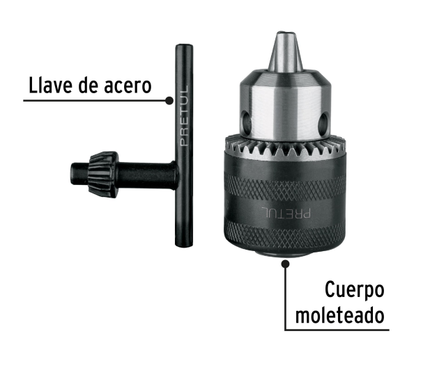 Mandril 3/8" con llave cuerpo moleteado marca PRETUL