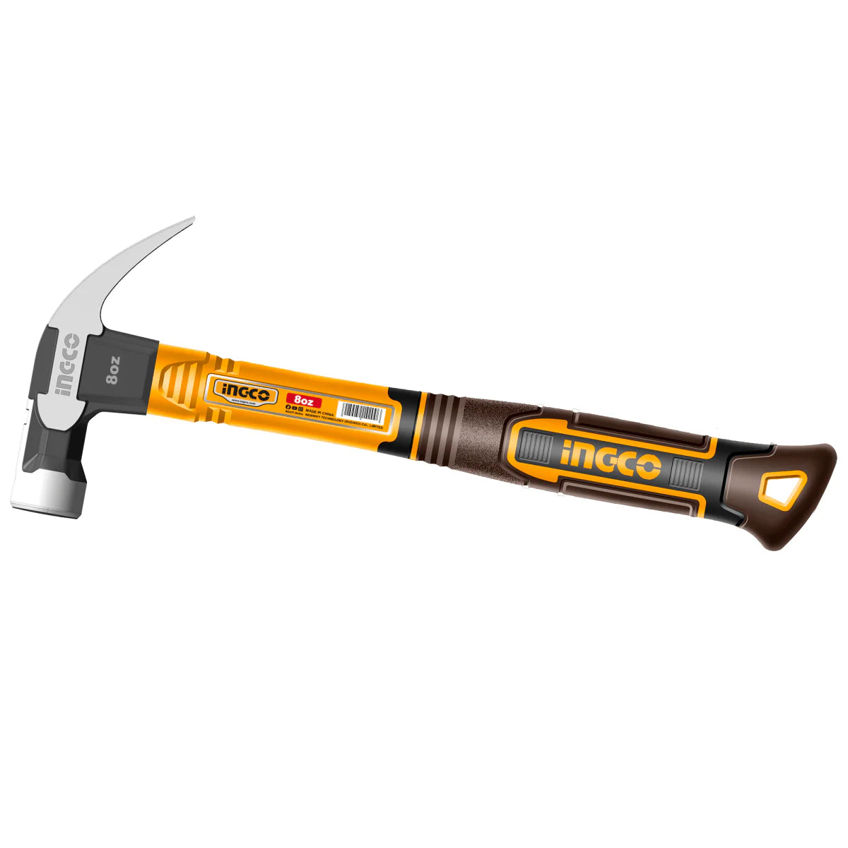 Martillo de uña 80Z mango fibra de vidrio magnético marca INGCO HCH81008