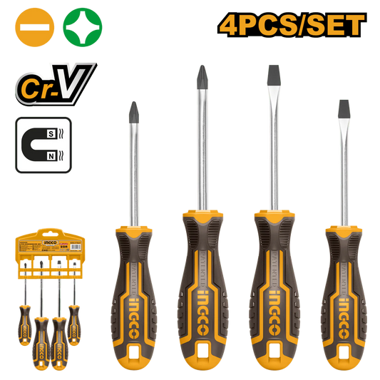 Set 4PCS destornillador marca INGCO 2 phillips + 2 pala HKSD0428