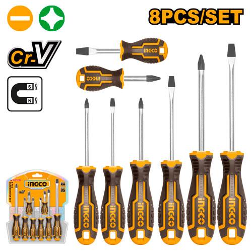 Juego destornilladores marca INGCO por 8 piezas HKSD0828