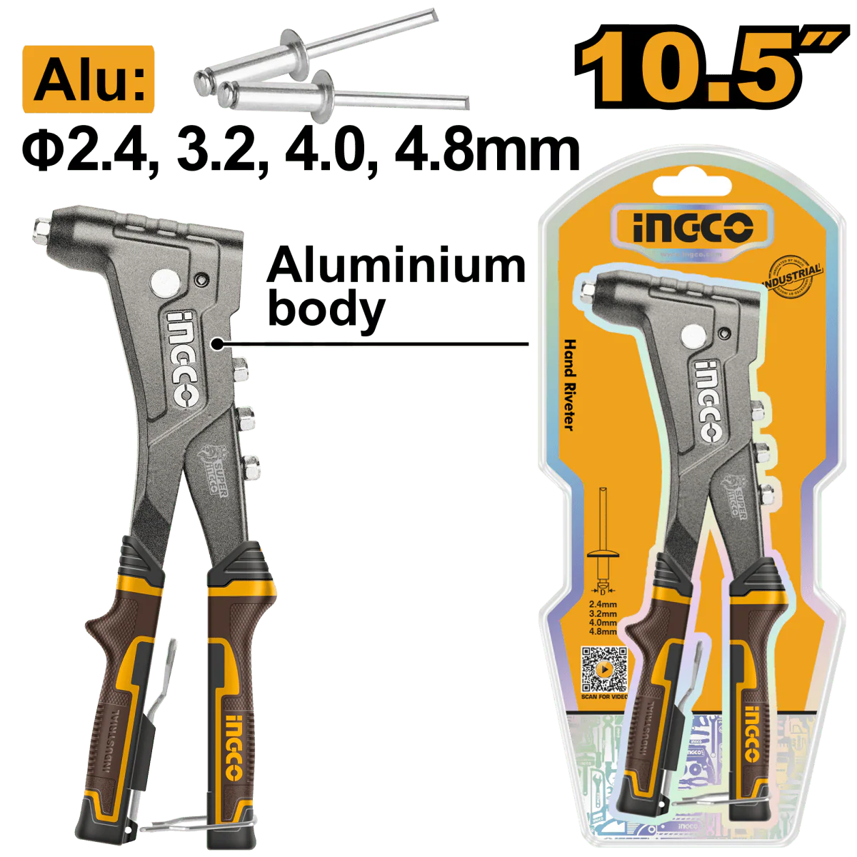 Remachadora manual aluminio 10.5" marca INGCO HR105