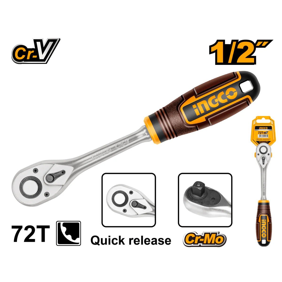 Ratchet 1/2 72T CRV marca INGCO HRTH0812
