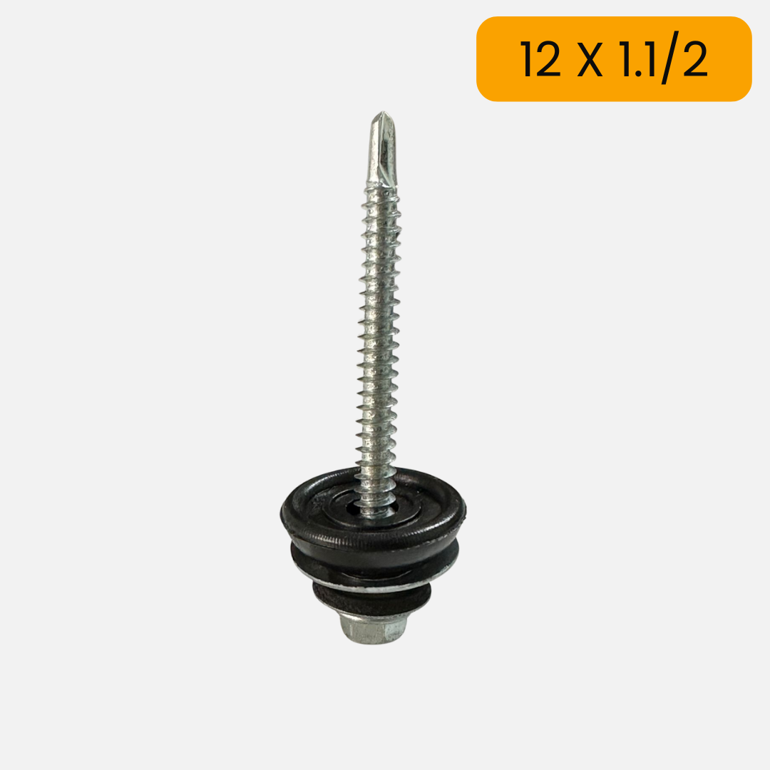 Tornillo hexagonal punta de broca con arandela neopreno 12 X 1.1/2 + arandela capuchón