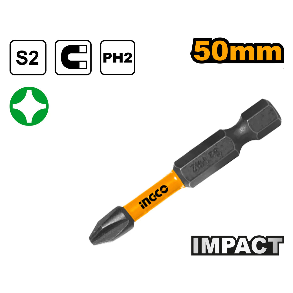 Set 10 punta ph2 impacto acero largo 50mm marca INGCO SDBIM11PH223