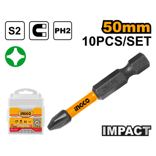 Set 10 punta ph2 impacto acero largo 50mm marca INGCO SDBIM11PH223