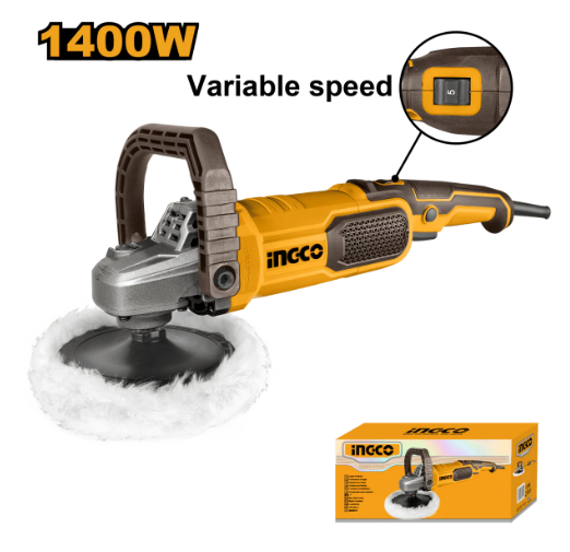 Polichadora 7" 1400W 1500-3800Rpm Con Pad y Bonete marca INGCO UAP140016