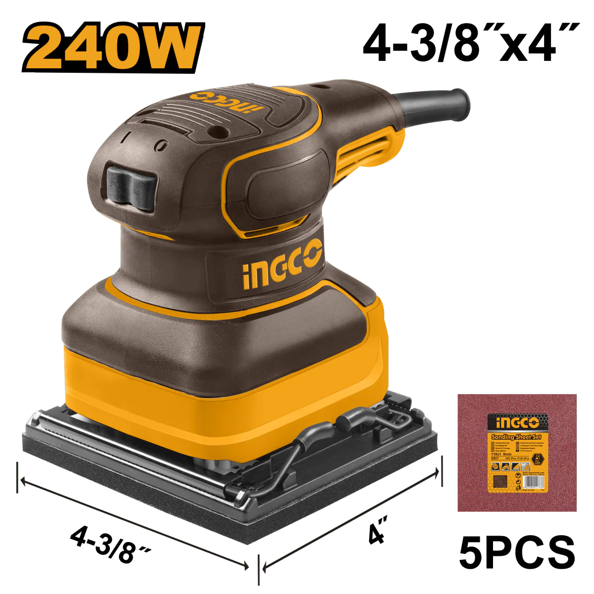 Lijadora De Palma 110/120V 60Hz 240W 14000Rpm Con 5 Pliegos De Lija marca INGCO UPS2416