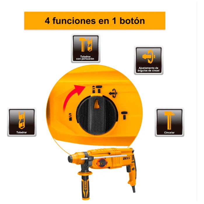 Taladro Rotomartillo 800W marca INGCO URGH9028-2 + compartimento brocas