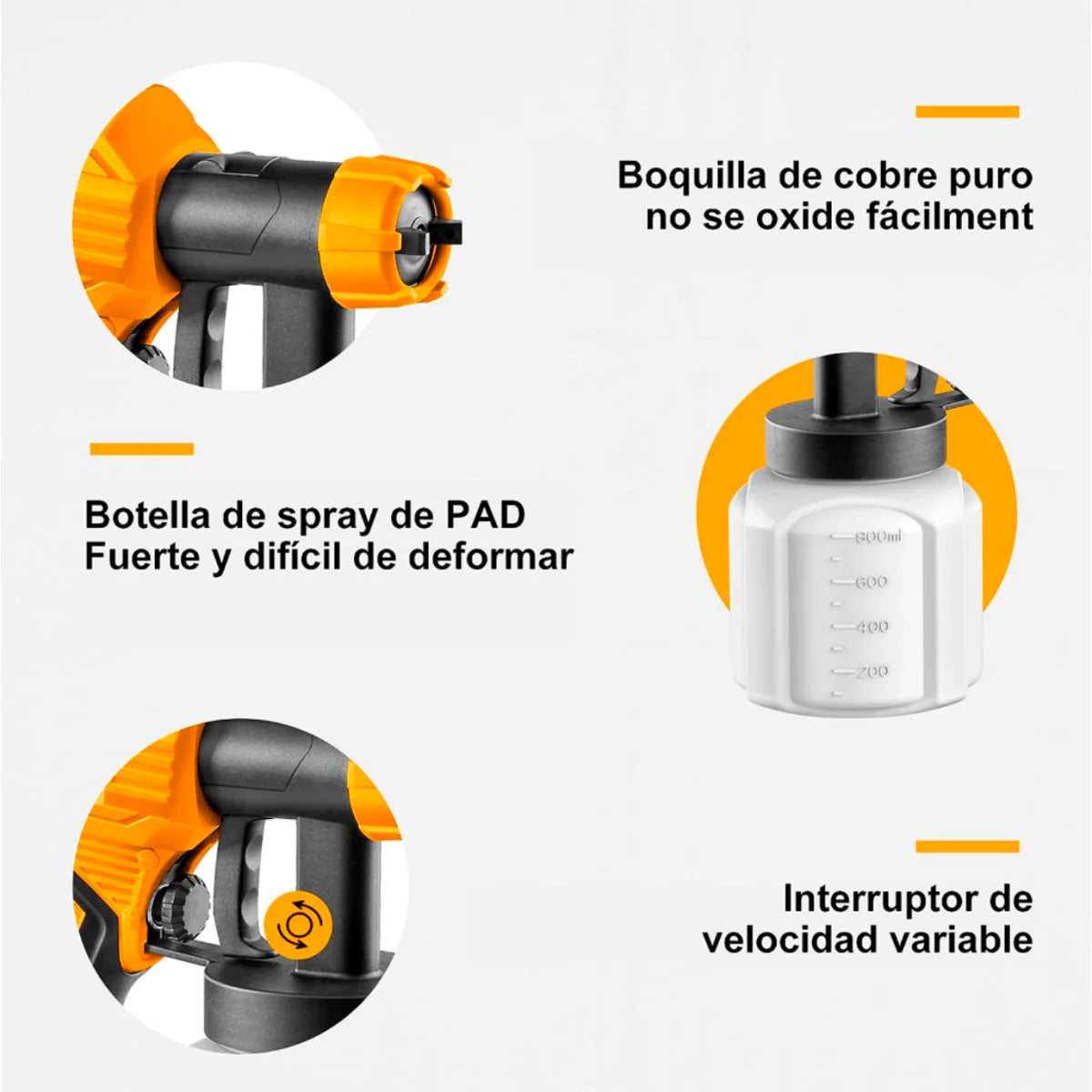 Pistola para pintar 110/120V 450W 380ml/min CAP800ml marca INGCO USPG3508