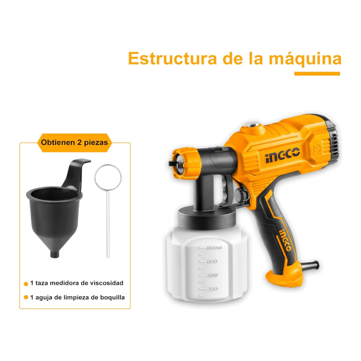 Pistola para pintar 110/120V 450W 380ml/min CAP800ml marca INGCO USPG3508
