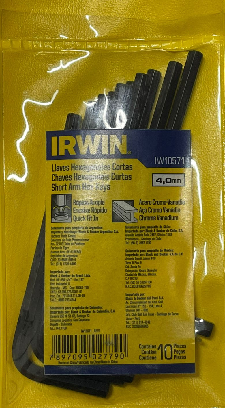 Llave bristol (allen) marca IRWIN 4.0MM en L corta